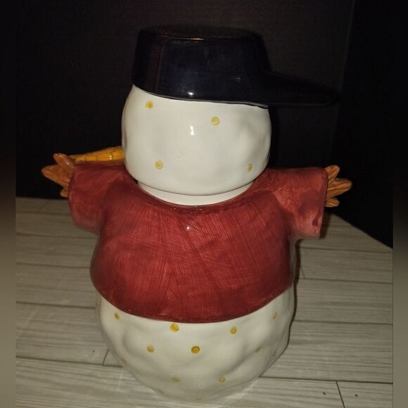 Sakura Debbie Mumm Christmas Holiday Cookie Jar Canister Snowman with Broom 10in - Picture 6 of 10